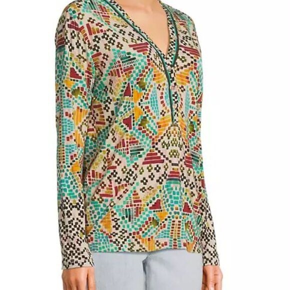 Johnny Was Etris Janie Favorite Long Sleeve Button Henley Tee Shirt Beige Top NW - Picture 7 of 10